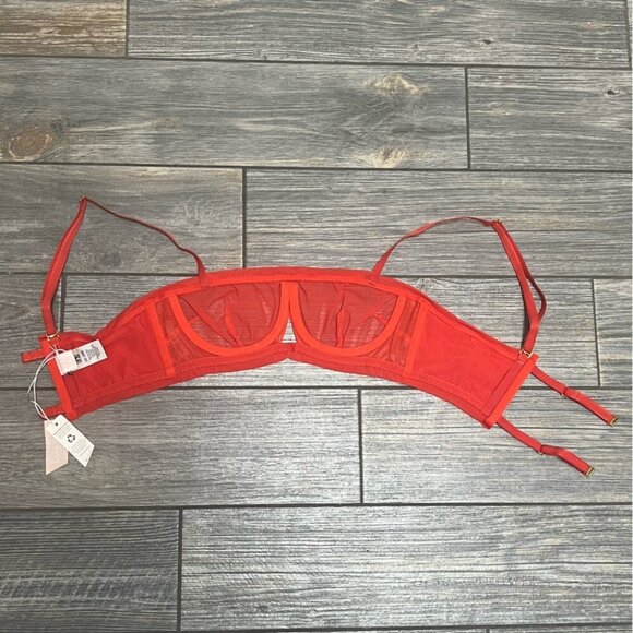 NWT We are HAH Free People Wired Bra 32-36A  32A 34A 36A Blood Orange Red Sheer - Picture 7 of 13